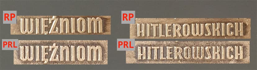 Prezentacja z napisów na rewersie. Na górze wersja RP, na dole PRL