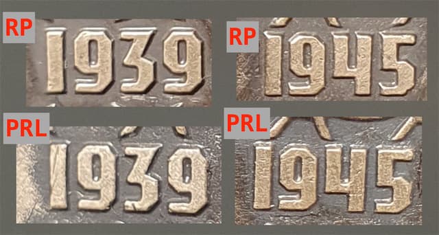 Prezentacja z napisów na awersie. Na górze wersja RP, na dole PRL