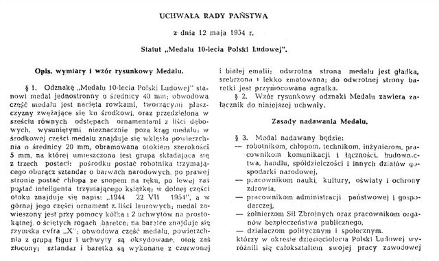 Medal x-lecia statut