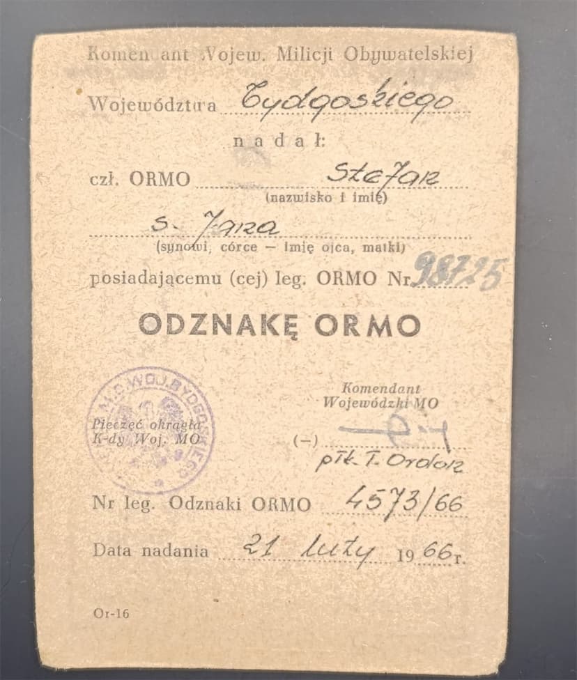 Legitymacja ORMO rewers